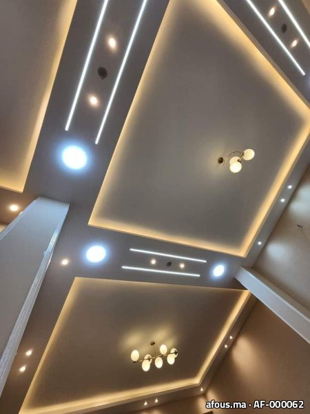 Faux plafond à caissons hexagonaux et gorges LED