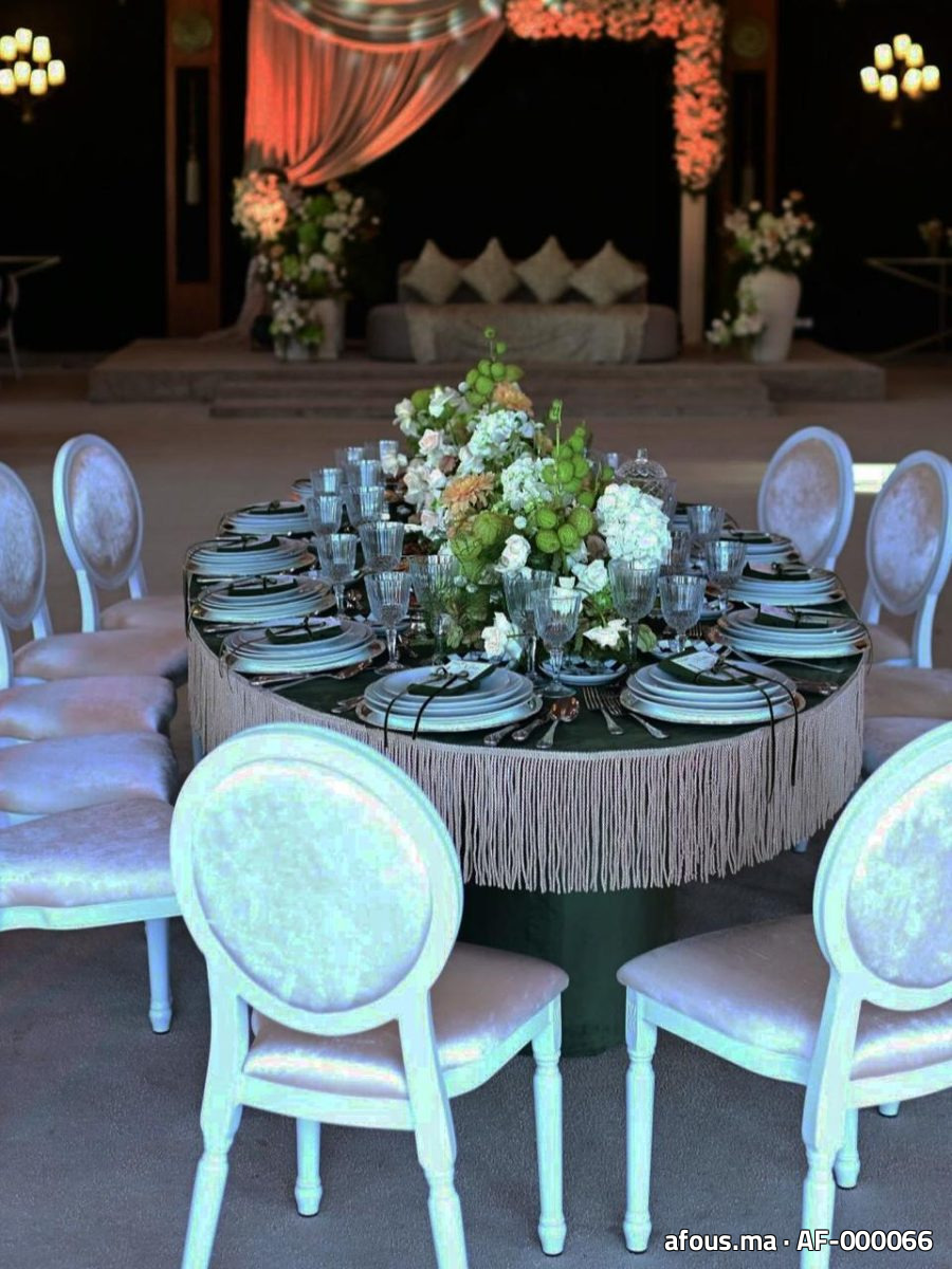 Table ronde de mariage vert et blanc — Rabat