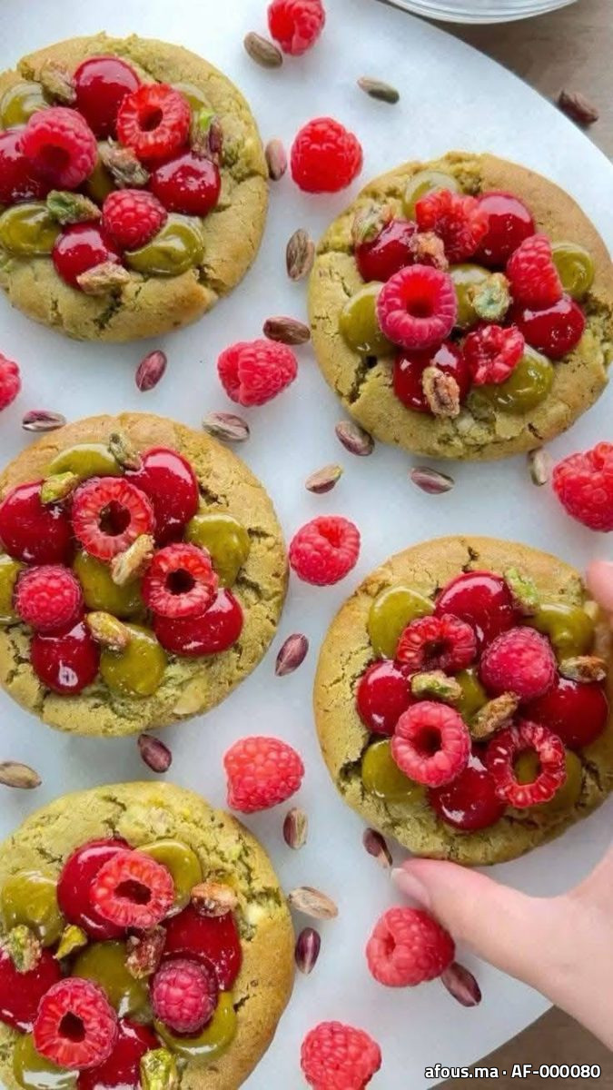 Cookies à la pistache garnis de framboises et pistaches — Casablanca