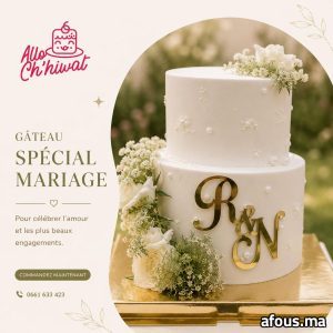 Pièce montée de mariage blanche à perles et fleurs fraîches — Rabat
