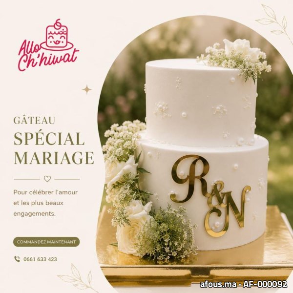 Pièce montée de mariage blanche à perles et fleurs fraîches