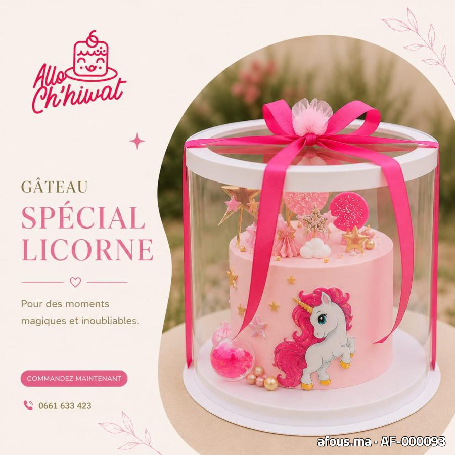 Gâteau d'anniversaire licorne rose sous cloche transparente — Rabat