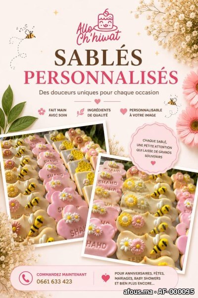 Sablés décorés personnalisés en forme de fleurs et d'abeilles