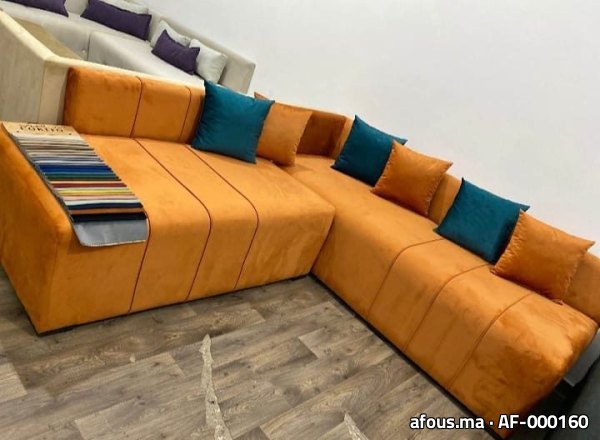Canape d'angle en velours orange
