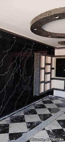 Séjour à mur en marbre noir et meuble à niches