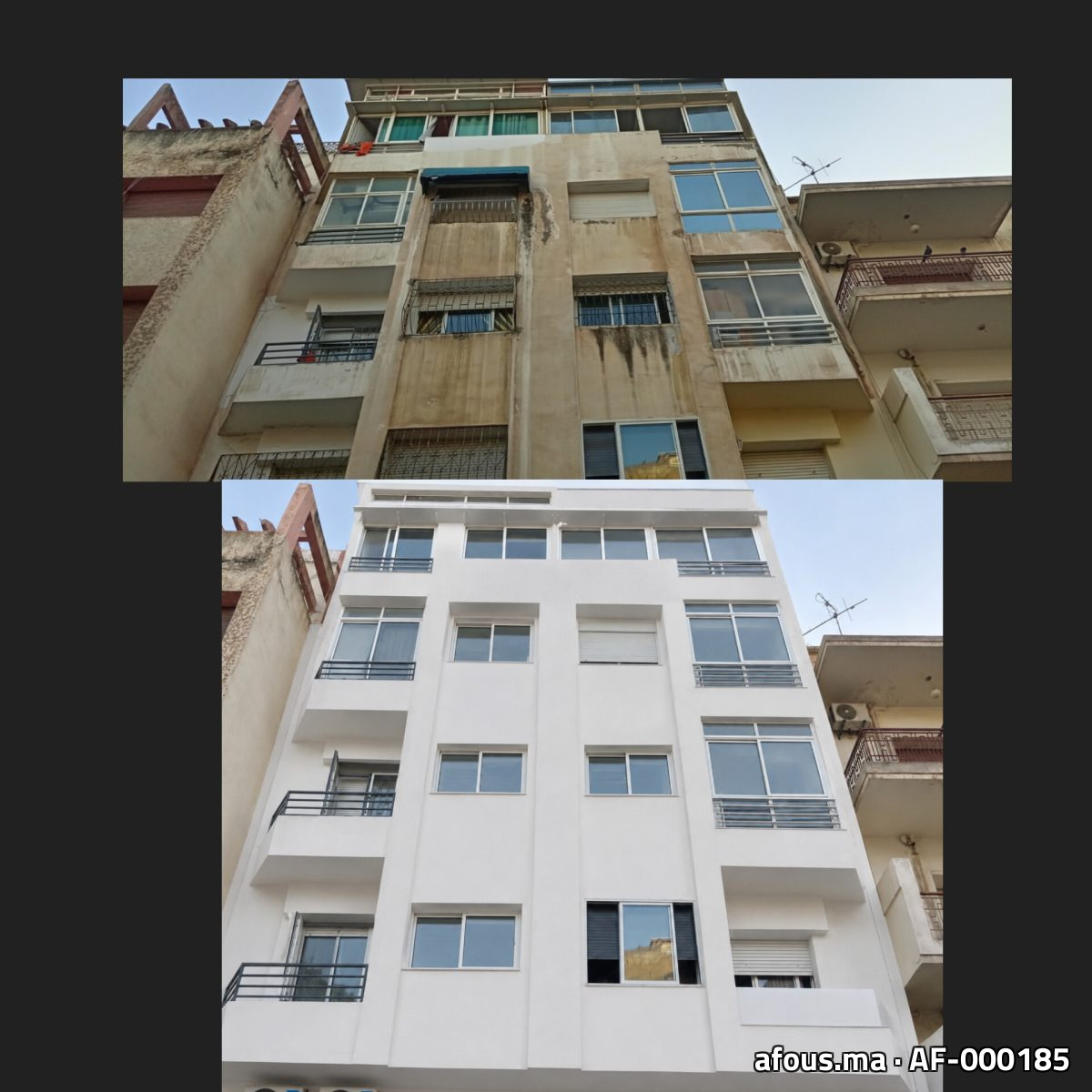 Avant-après d'un ravalement de façade d'immeuble — Casablanca