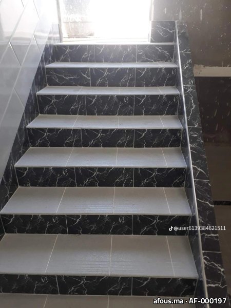 Escalier carrelé noir et clair