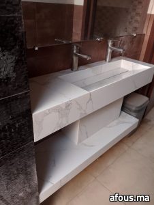 Double plan vasque en pierre effet marbre blanc — Agadir