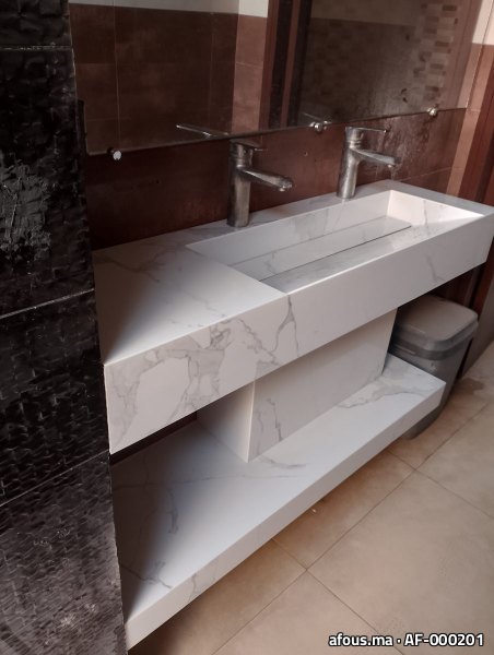 Double plan vasque en pierre effet marbre blanc — Agadir