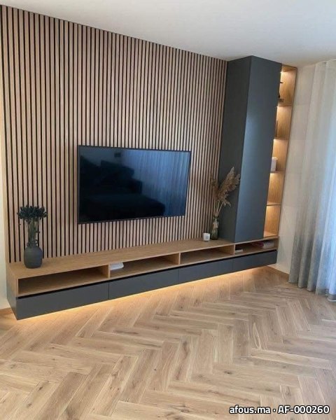 Meuble TV mural en tasseaux de bois