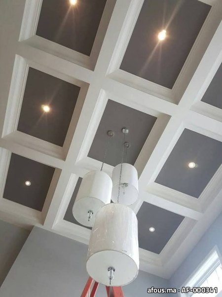 Plafond à caissons moulurés et suspensions cylindriques