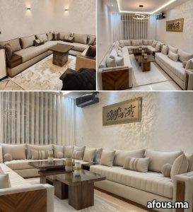 Salons marocains contemporains crème à accents bois — Tanger