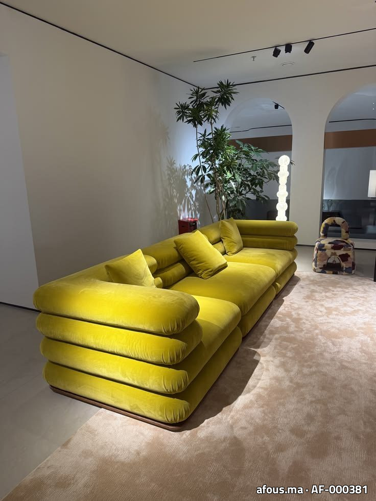 Canapé modulable en velours jaune à assises épaisses — Meknès