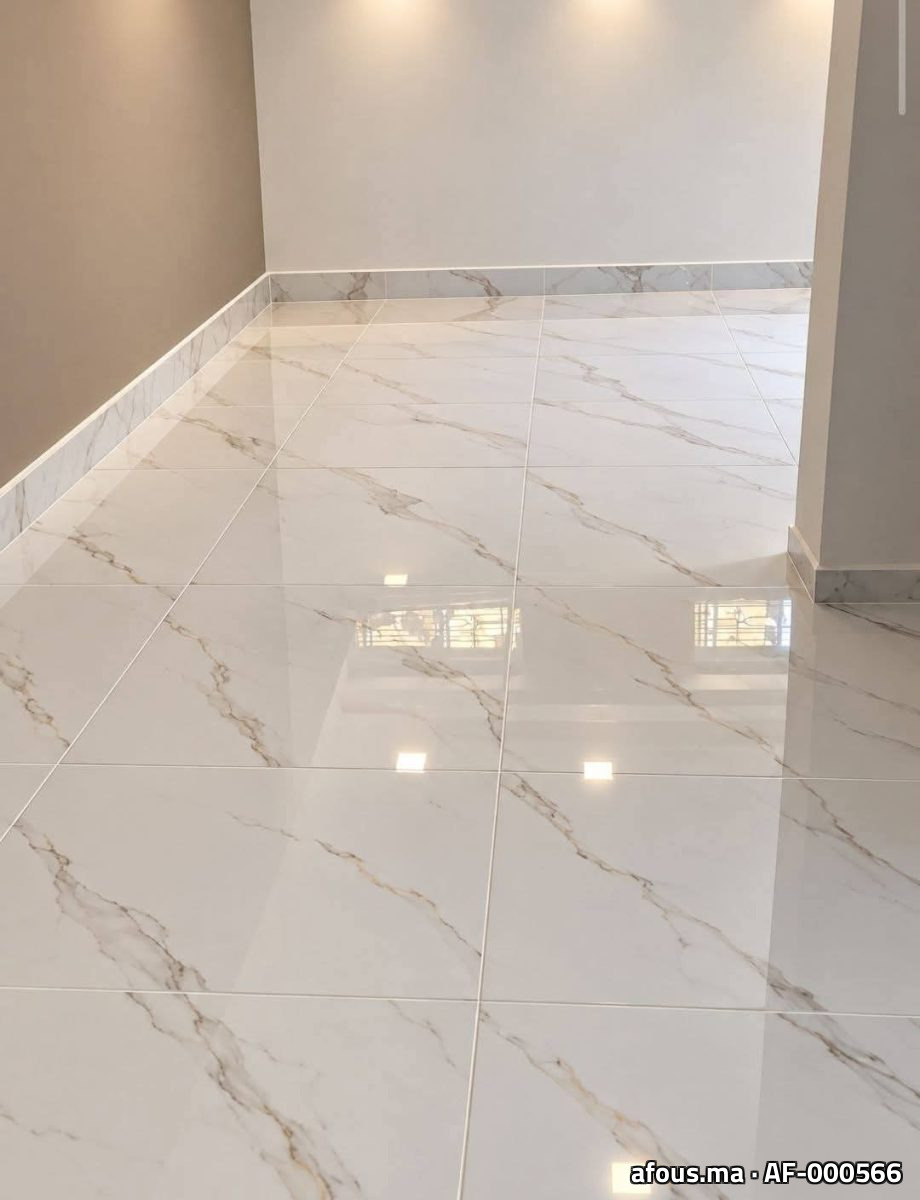 Sol en carreaux effet marbre blanc et or — Oujda