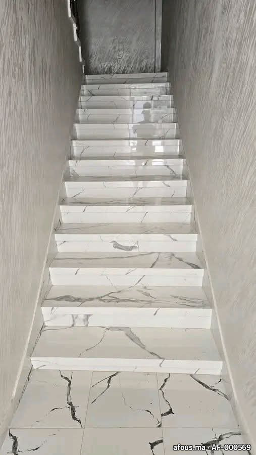 Escalier effet marbre blanc veiné à marches polies — Oujda
