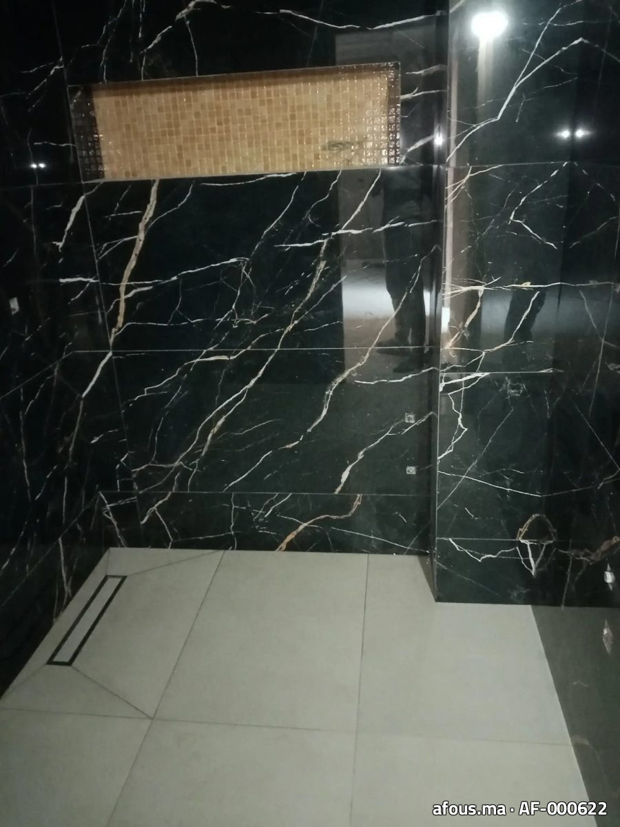 Douche effet marbre noir à niche mosaïque dorée — Settat