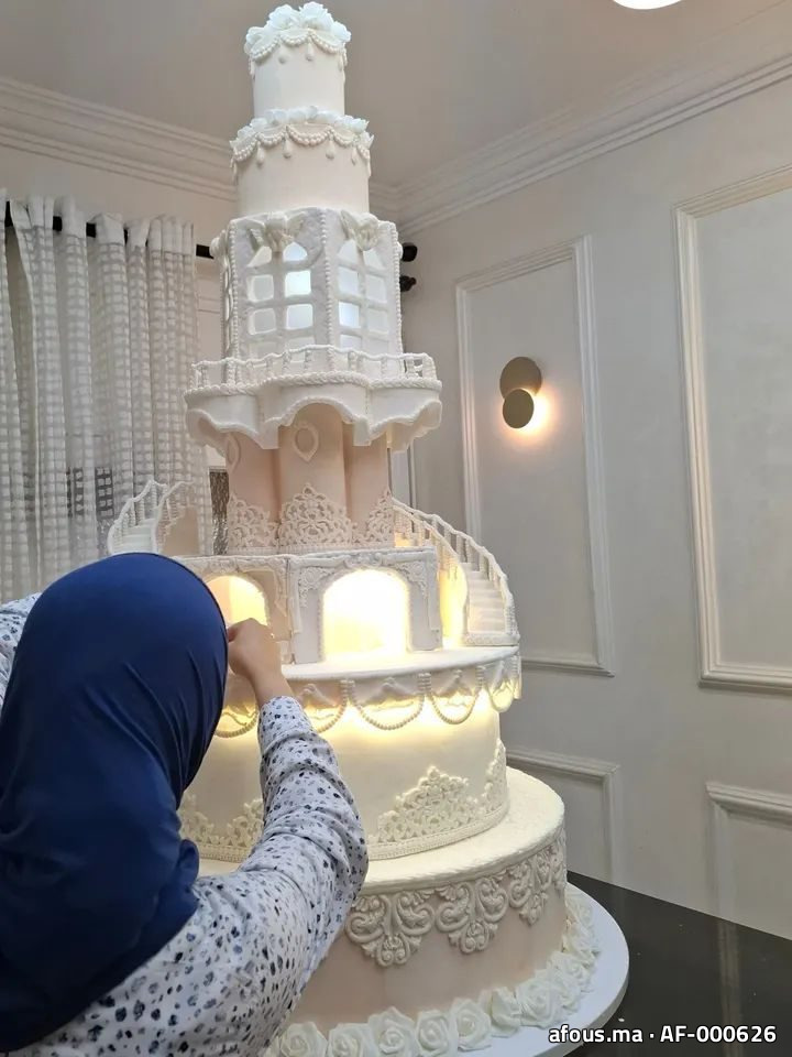 Gâteau sculpté en forme de château blanc — Fès