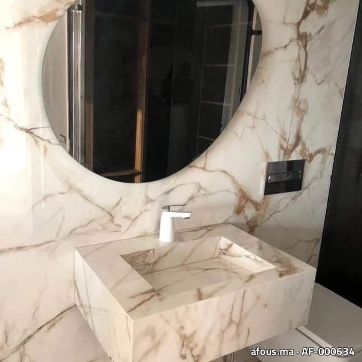 Plan vasque en marbre Calacatta à miroir rond — Taza
