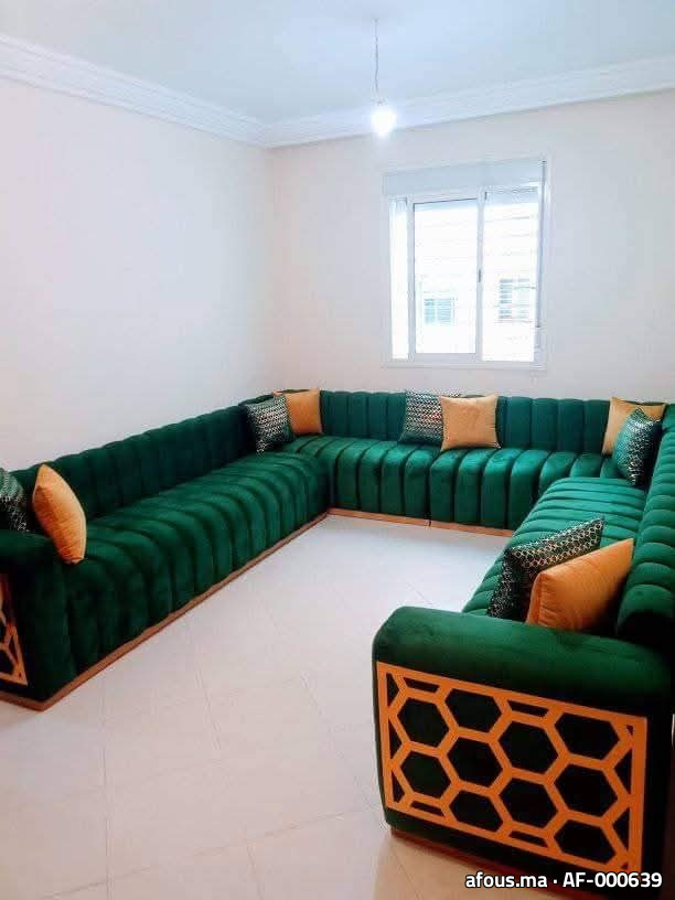 Salon marocain en L en velours vert émeraude — Casablanca