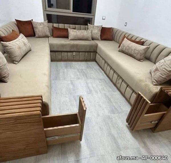 Salon marocain en U en velours beige
