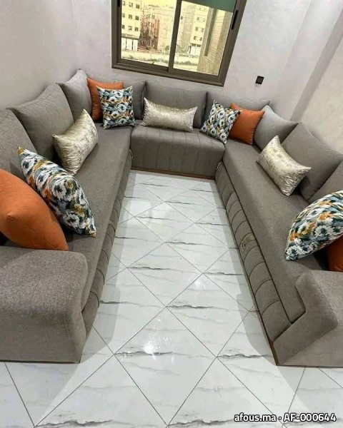 Salon marocain en U en velours gris