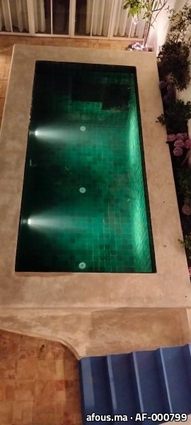 Piscine en zellige vert éclairée